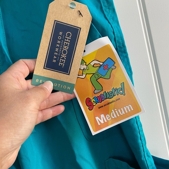 Cherokee Womens Scrub Pull-On Pants Elastic Waist Straight Leg NWT, Teal SZ L - Picture 12 of 12